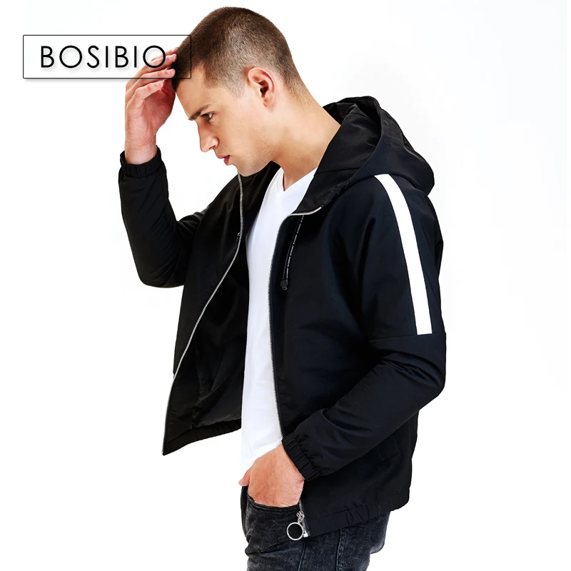 BOSIBIO бренд Для мужчин пиджак Slim Fit бомбер Демисезонный легкий черный мужской пальто с капюшоном Высокое качество M-4XL 9217