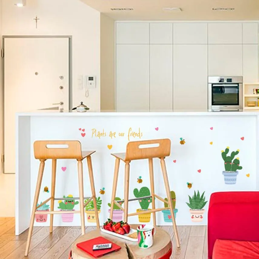 Мультфильм Красочные растения линии детского сада детская комната стикер стены