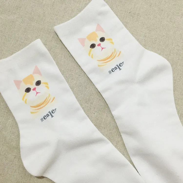 Healer Kitty Хлопковые носки для взрослых, короткие носки с собачкой, бульдогом, пятнистой собакой, щенком, смайликом, колом, Foxhound, домашним котом, биглем, питомцем, котенком, щенком - Цвет: Healer Kitty