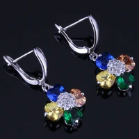 heart shaped multigem multicolor brown cubic zirconia white cz silver plated drop dangle earrings v0772