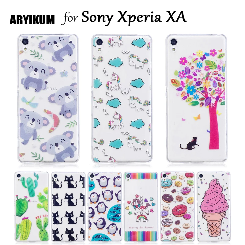 ARYIKUM Cute Cat Pattern Case For etui Sony Xperia XA Dual F3111 F3113 Gold Unicorn Silicone Back Cover Soni |
