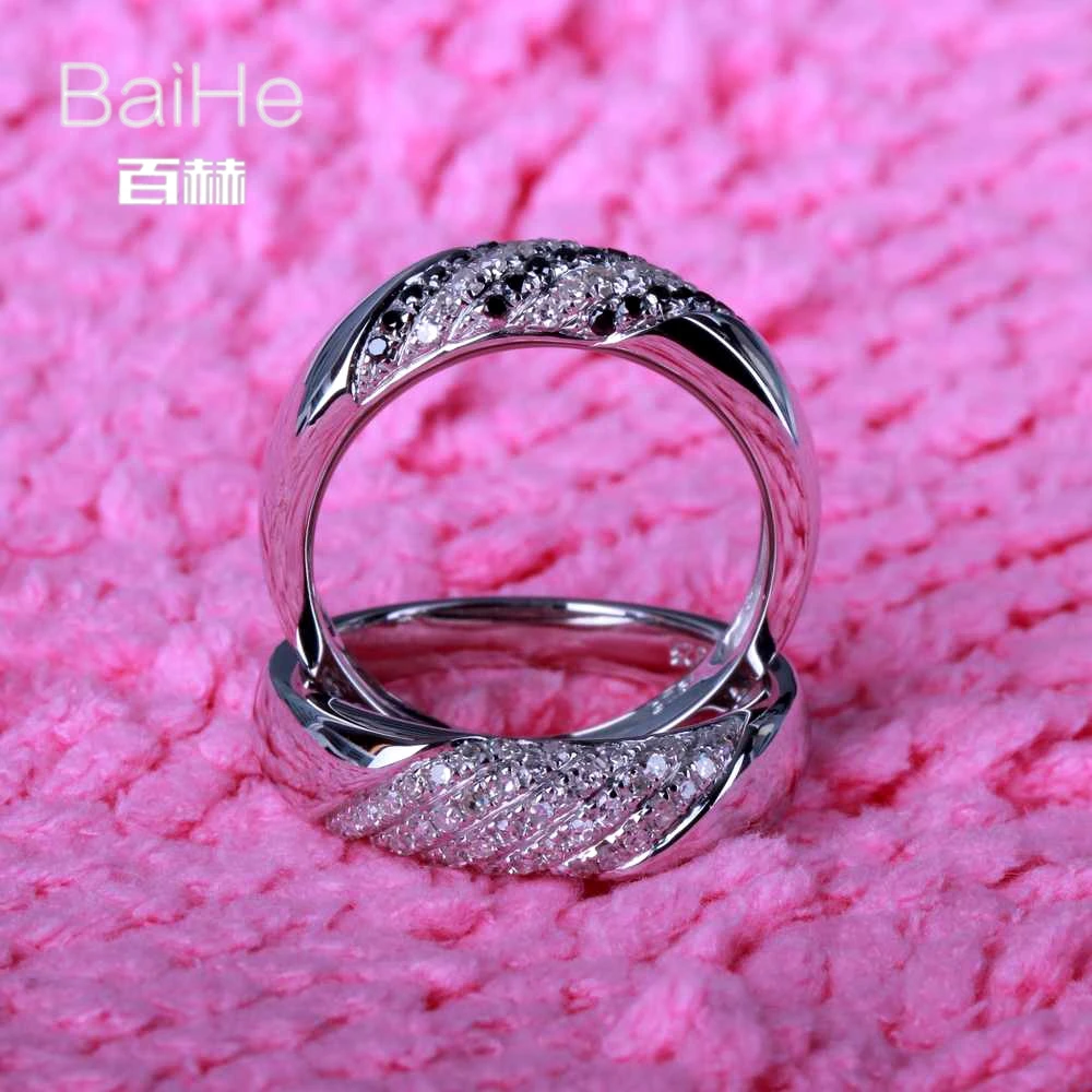 BAIHE Solid 14 K белое золото(AU585) 0.6CT сертифицированное H/SI круглое натуральное бриллиантовое черное бриллиантовое свадебное тонкое Ювелирное кольцо