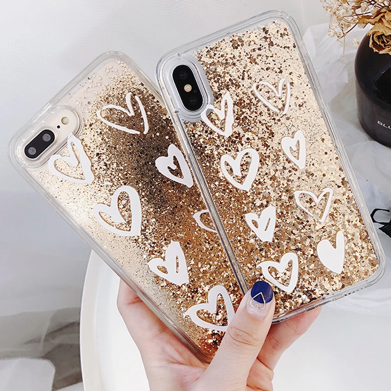 Чехол с абстрактным сердцем динамическим жидким песком для iPhone 6 6S 7 8 Plus X XR мягкая