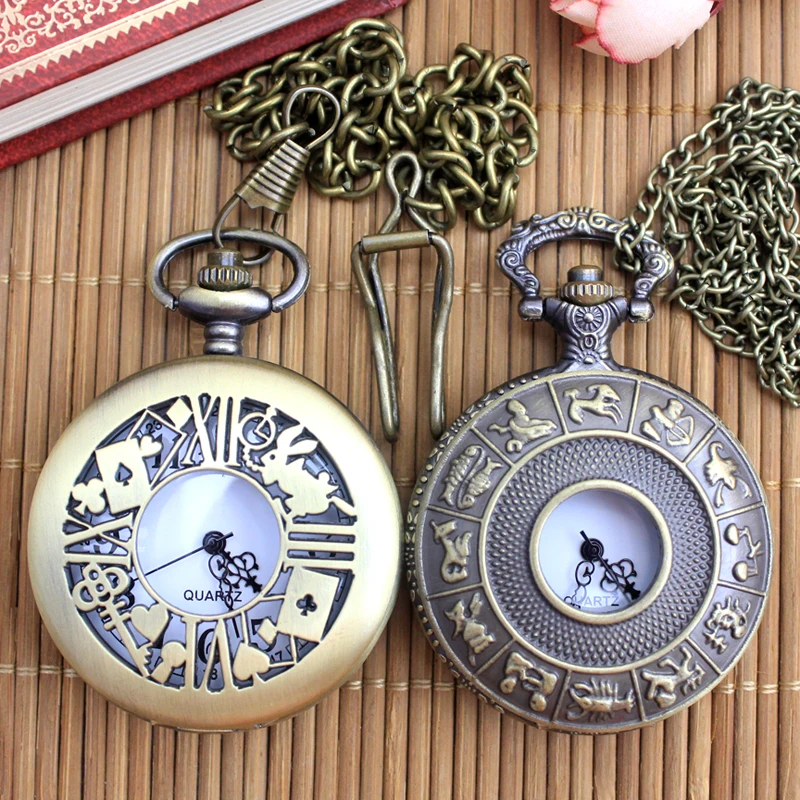 2017 Antique Copper Steampunk Vintage Hollow Bronze Gear Quartz Pocket Watch Necklace Pendant Clock Chain Men's Women | Наручные часы