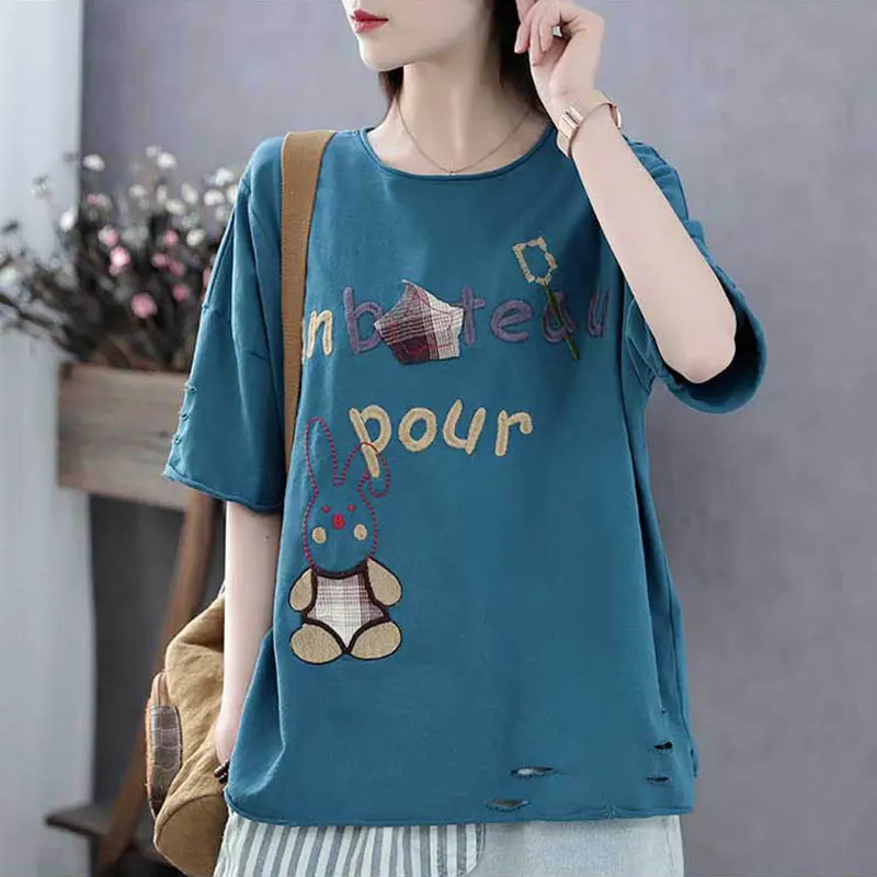 F & je размера плюс женские футболки летние свободные повседневные с коротким