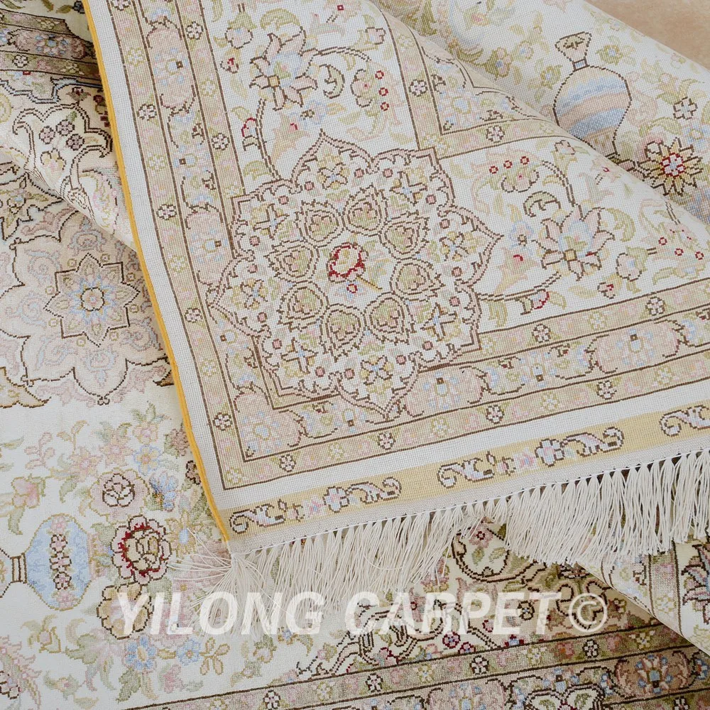 Турецкий ковер ручной работы Yilong 5 'x 7 5' бежевый из искусственного шелка (0193) |