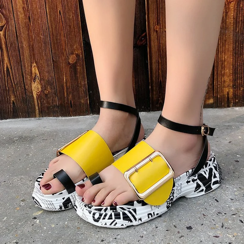 2019 г. летние модные новые сандалии на рифленой подошве повседневные женские