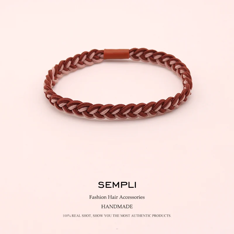 Pink Red Sempli, Женская эластичная лента для волос, головная повязка, богемные плетеные эластичные резинки для волос для детей, эластичная резинка для волос, заколка для волос, аксессуары - Цвет: Pink Red
