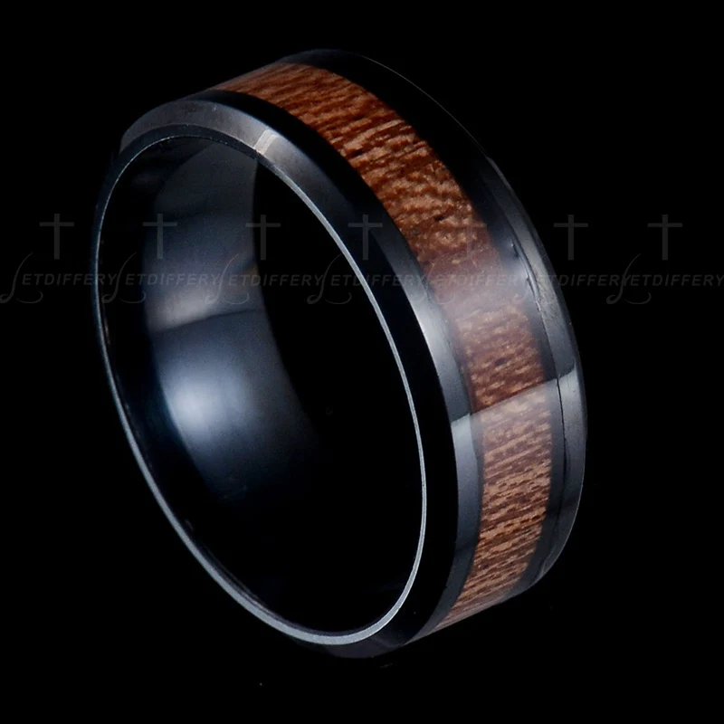 Letdiffery нержавеющая сталь 8 мм Винтажное кольцо из натурального дерева для мужчин и