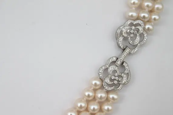 ?? 天然淡水真珠のネックレス AA 7-8 ミリメートル 3 行本物の真珠ジュエリー