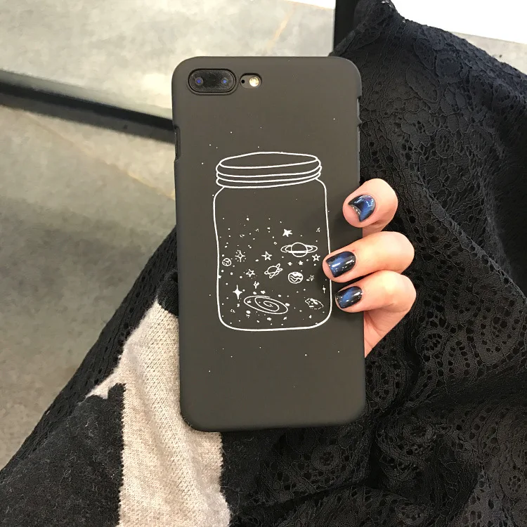 Fashion Universe Bottle Coque Black Star Matte Phone Case For iPhone 6 6S 7 Plus Couples Plastic Hard Frosted Back Cover Fundas |