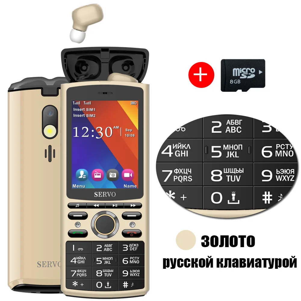 Glod Russia 8GB TF SERVO R25 2," мобильный телефон две sim-карты с Bluetooth 5,0 TWS беспроводные наушники 6000 мАч power Bank GSM WCDMA GPRS мобильный телефон - Цвет: Glod Russia 8GB TF