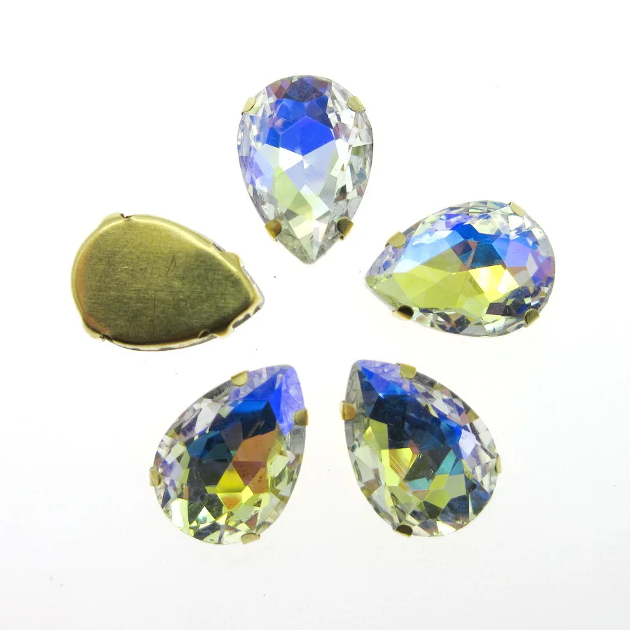 AB цвета каплевидные капли хрустальные стразы золотые когти с плоской задней