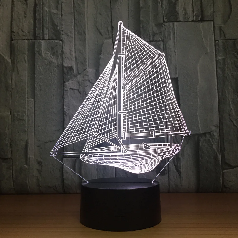 Необычный 3D креативный парусный ночник цветной яркий светильник для спальни прикроватный светильник 7 цветов Изменение 3D лампа домашний декор Прямая поставка