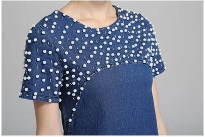 2014 summer high quality handmade beading denim slim women dress|beaded trim for dresses|dress it up beadsdresses japan |