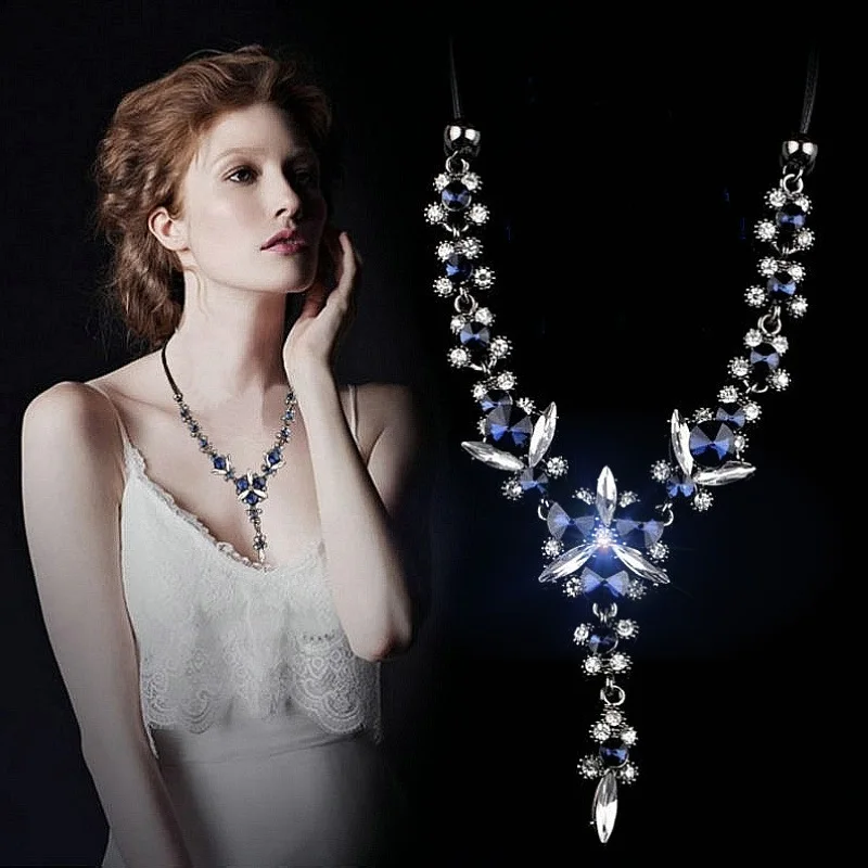 Женское ожерелье с подвеской из циркония белое синее для дня рождения свадьбы 2019