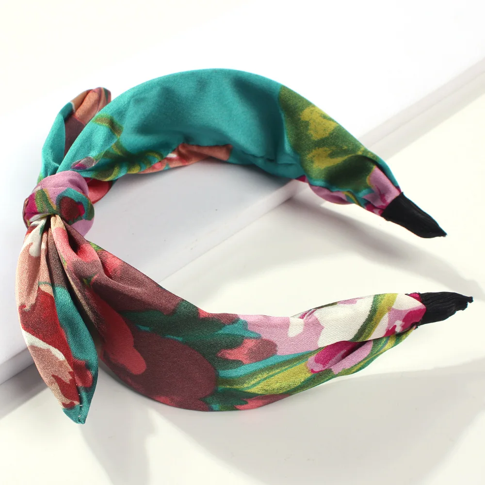 New 1PCS Cloth Cross Bow Hairbands Women Widen Floral Print Bezel Headband Korean Elegant Female Boho Hair Accessories Hoop | Украшения и