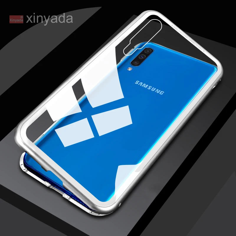 Silver clear Магнит бампер Стекло чехол для samsung Galaxy M10 M20 M30 A10 A30 A50 A40 A70 A20 чехол в виде ракушки - Цвет: Silver clear