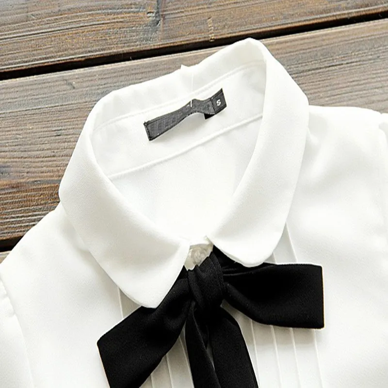 Sell like hot cakes Fashion female elegant bow tie white blouses Chiffon peter pan collar casual shirt Ladies tops school blouse |