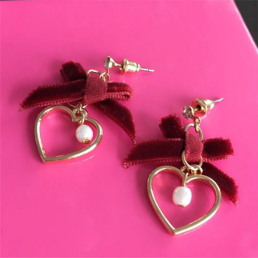Женские серьги с бантом и жемчугом в японском стиле сердцем из бархата 2020