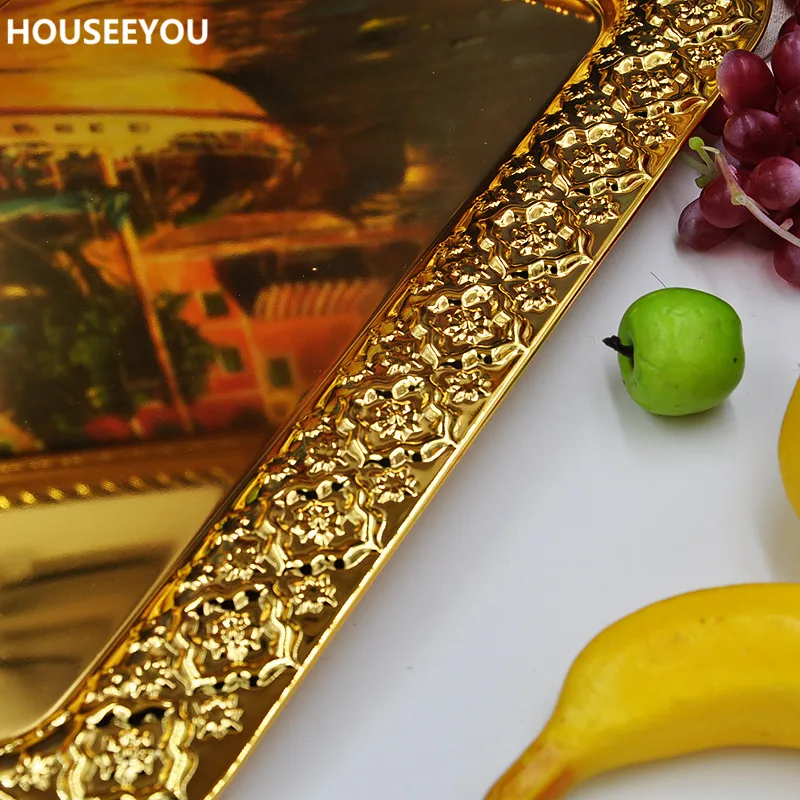 Металлический поднос большого размера для хранения Золотая тарелка фруктов