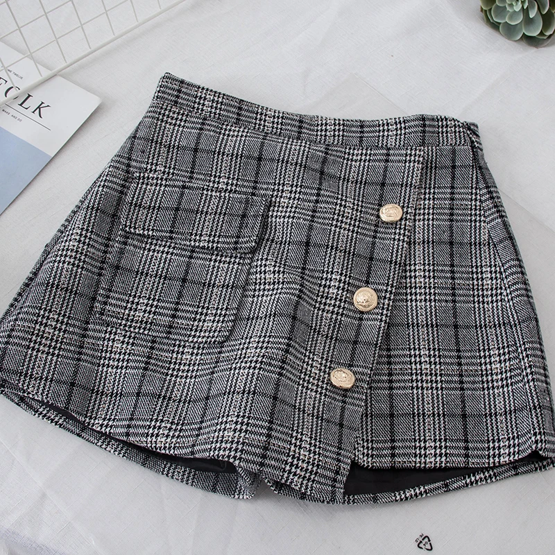 Новинка 2018 модная женская юбка шорты в клетку шерстяные новинка на осень и зиму