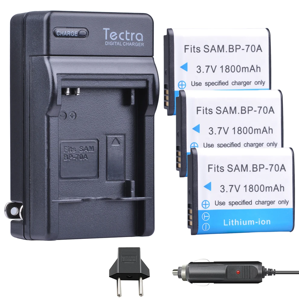 Tectra 3 шт. 1800 мАч BP 70A аккумулятор + Цифровое зарядное устройство для Samsung ST60 ST61 ST70 ST71