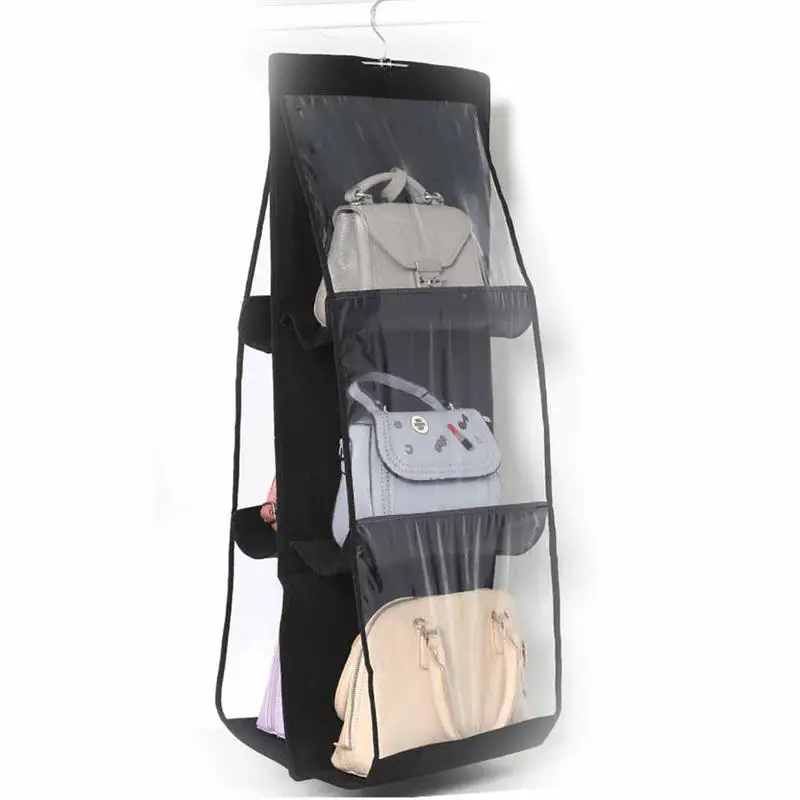 6 Pocket Hanging Handbag Organizer for Wardrobe Closet Clothes Storage Bag Door Wall Clear Sundry Shoe Home Hanger Pouch | Дом и сад