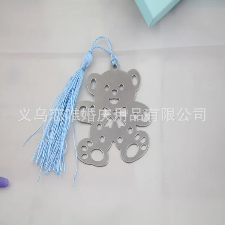Lindo oso marcap&aacute;ginas con Mini tarjetas de felicitaci&oacute;n borla suministros de boda colgante regalos-4