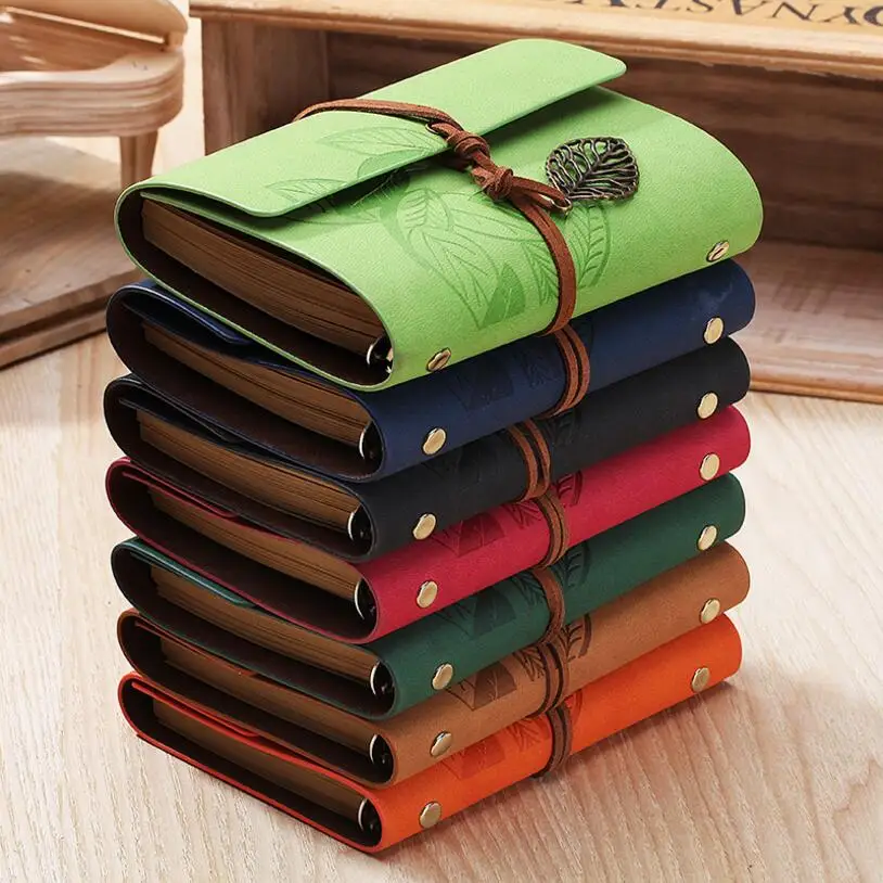 

5 Inch 14.5x10.5cm PU Leather Vintage Khaki Paper Maple Leaf Photo Album Diary Notebook 80 Sheets Steel Ring Binding Lron Leaves