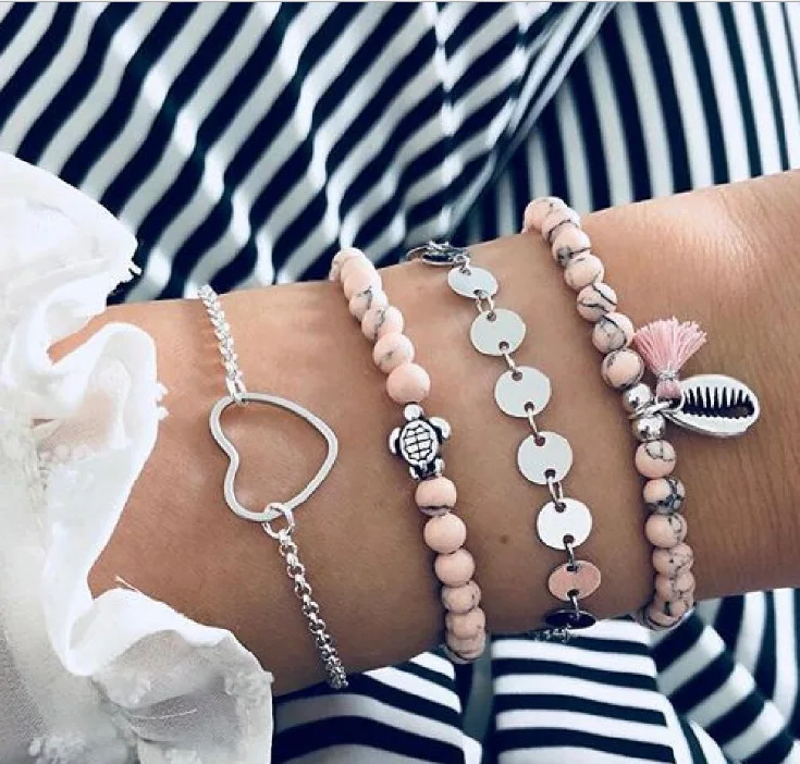 Винтажные богемные браслеты-цепочки с бусинами браслеты для женщин наборы