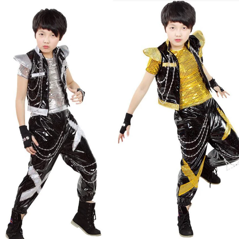 

3 pieces Boys Sequined Ballroom Jazz Hip Hop Dance Costumes Kid Performance dance Clothes Tops+ Shirt Dance Stage Wear Outfits