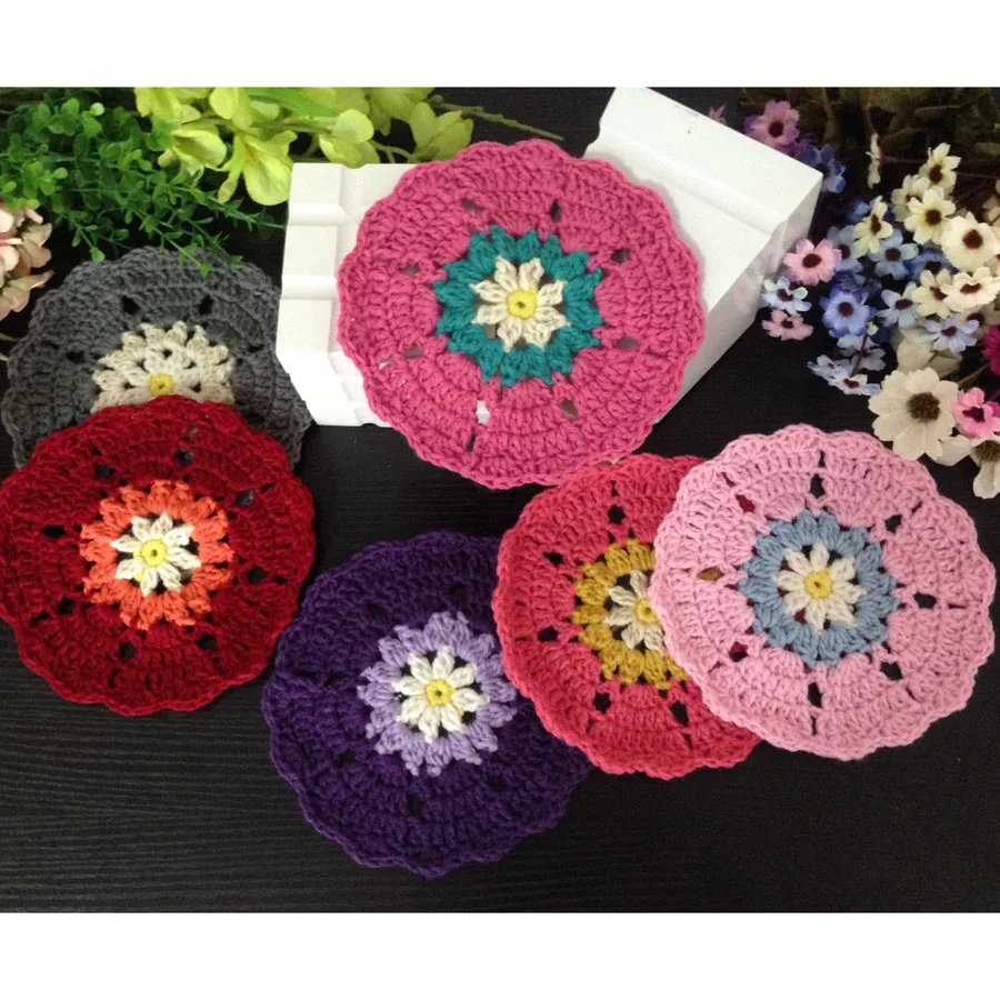Подставки для цветов ручной работы вязаные крючком украшения цветные шерстяные