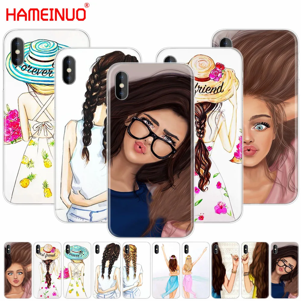HAMEINUO девушки брюнетка блонд лучшие друзья BFF сотовый телефон чехол для iphone X 8 7 6 4 4s