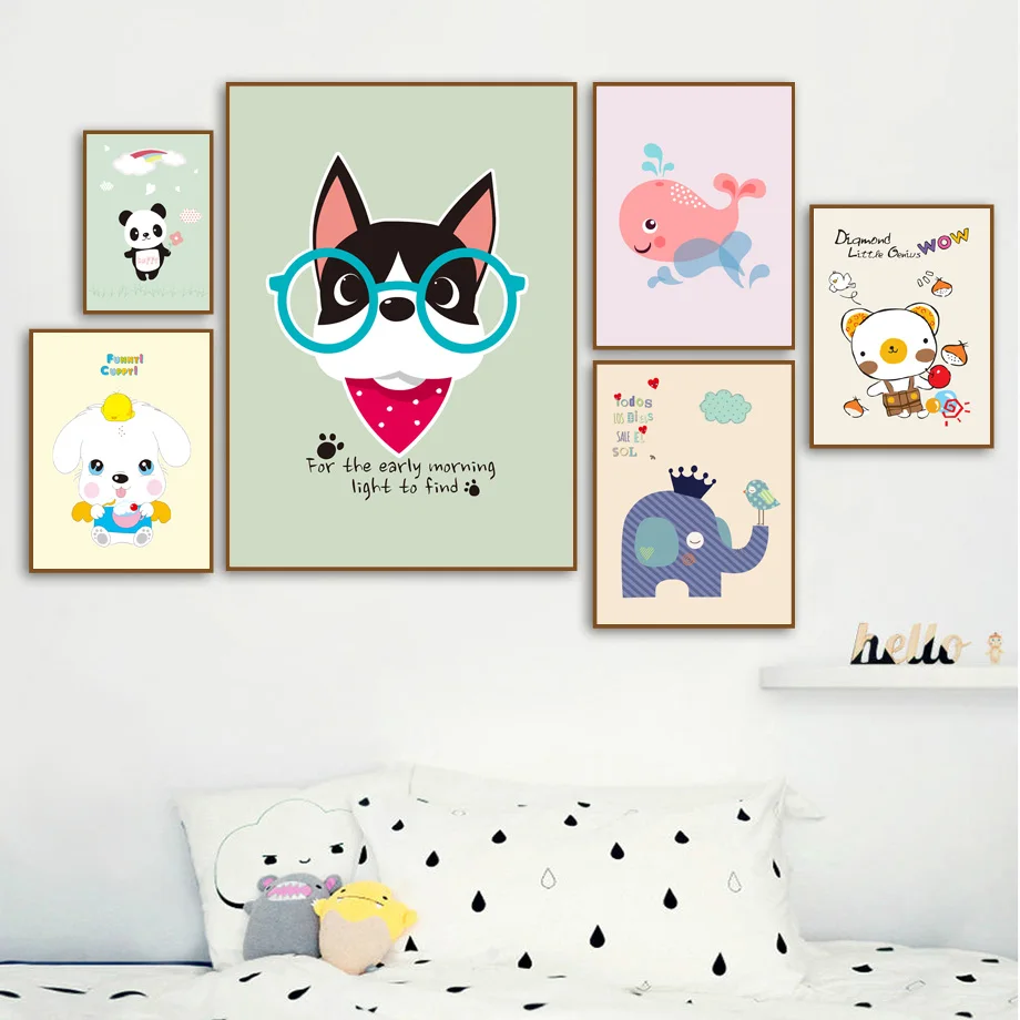 

Elephant Whale Cat Dog Wall Art Canvas Painting Nordic Posters And Prints Nursery Animal Wall Pictures Baby Kids Room Home Decor