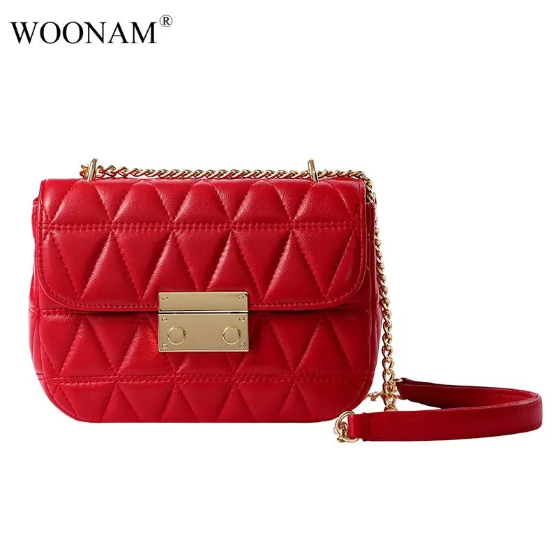

WOONAM Women Fashion Genuine Quilted Lambskin Leather Chain Small Flap Shoulder Cross-body Handbag WB782