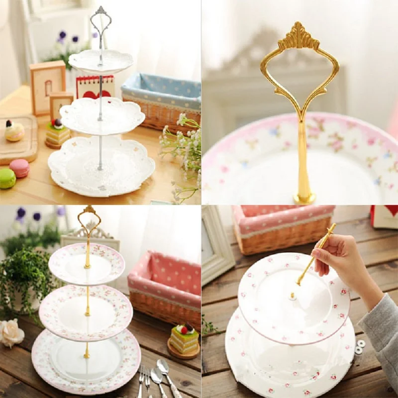 Золото/серебро 3 или 2 уровня Торт плиты Корона стоять ручка установки стержня