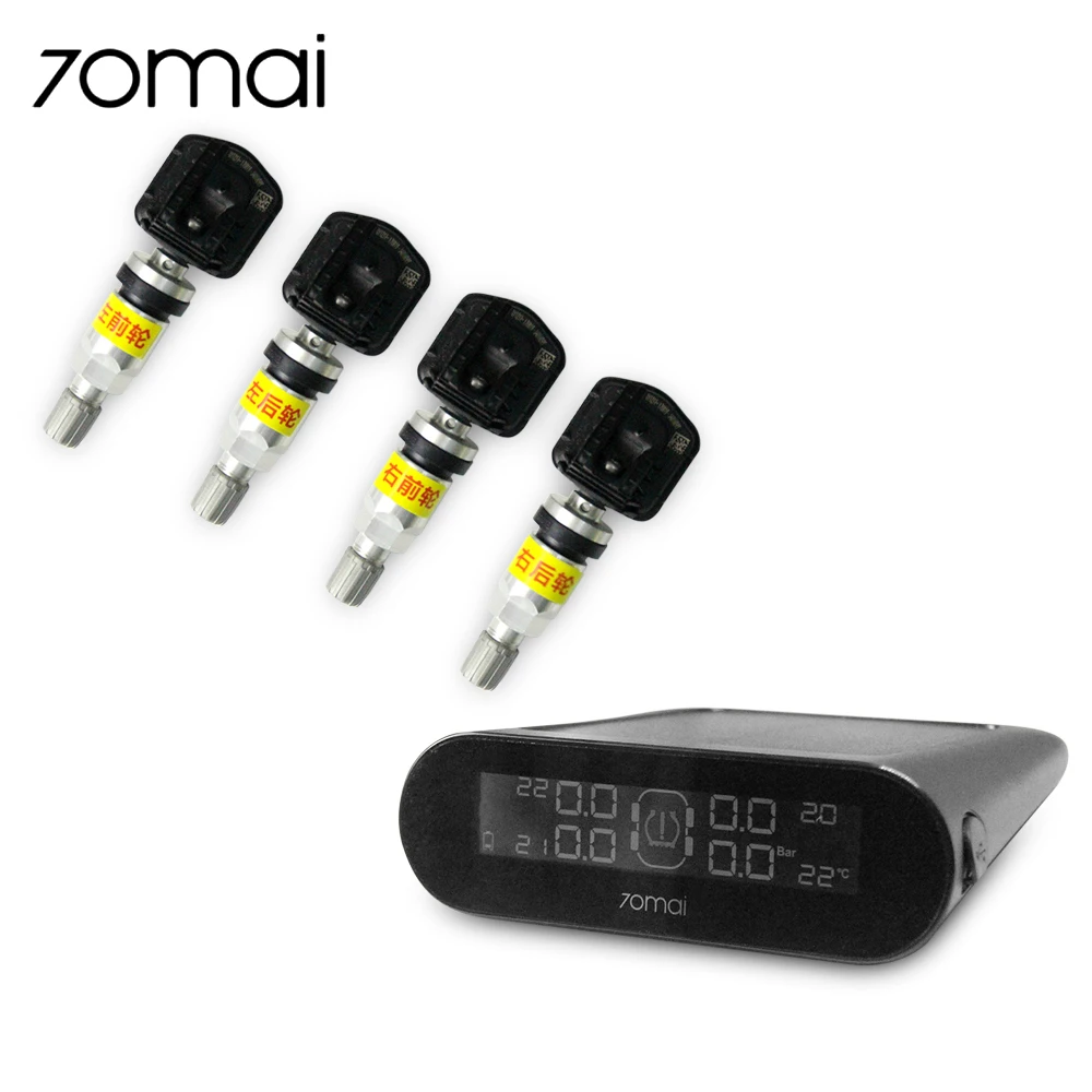 70mai TPMS Солнечная энергия USB контроль давления в шинах с 4 внутренними датчиками Поддержка английский приложение зеркало заднего вида соединение