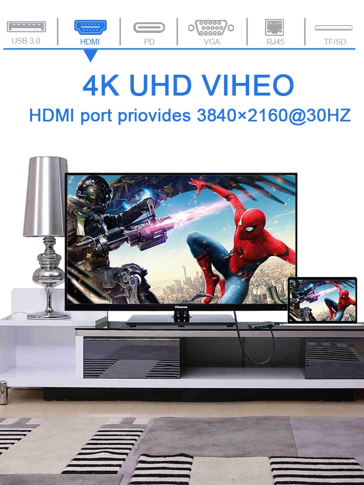 Концентратор типа C Thunderbolt 3 USB к HDMI 4K 30Hz RJ45 порта 0 VGA адаптер конвертер для MacBook Pro