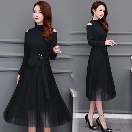 Женское платье большого размера весна 2019 Сетчатое винтажное из двух частей