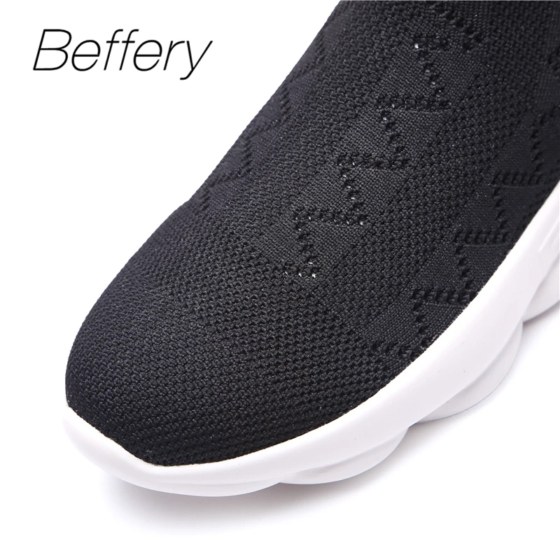 Beffery slip on вязать женские кроссовки с высоким берцем Удобная Осенняя Повседневное