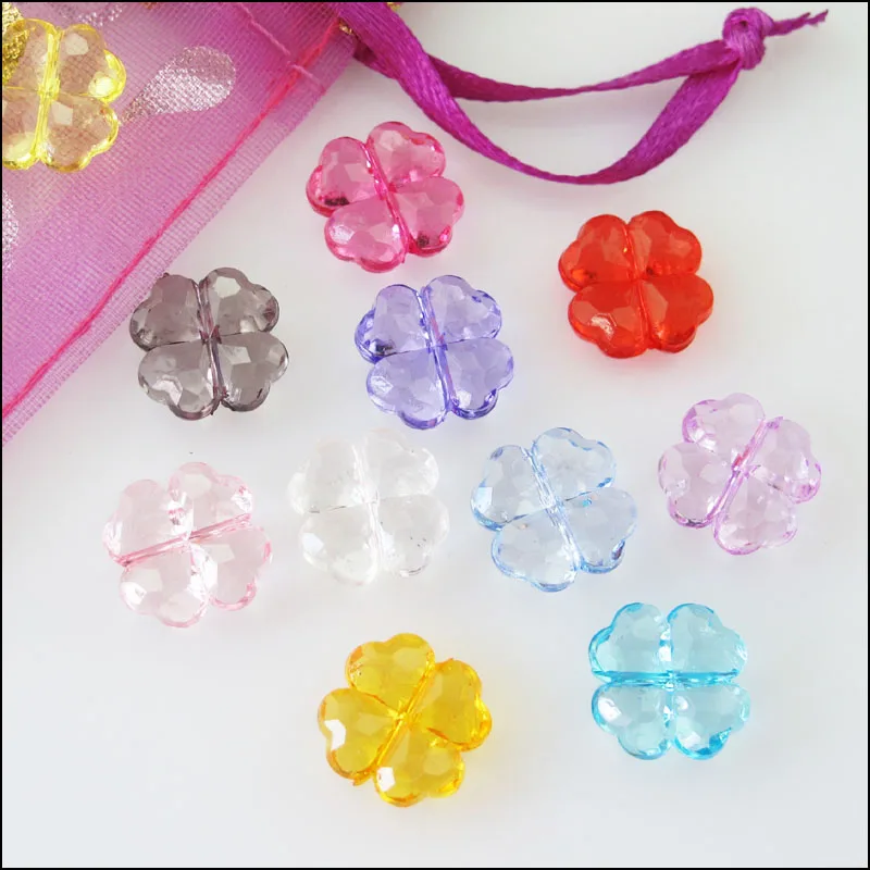 New 80Pcs Mixed Plastic Acrylic Clover Flower Spacer Beads Charms 11mm | Украшения и аксессуары