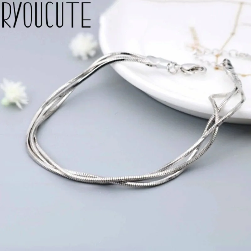 Женский браслет цепочка Bijoux серебристые круглые Многослойные браслеты для