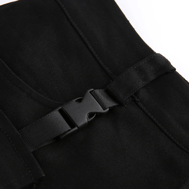Black Solid Cargo Shorts Women Detachable Pockets With Buckle Summer Shorts High Waist Short Feminino Streetwear