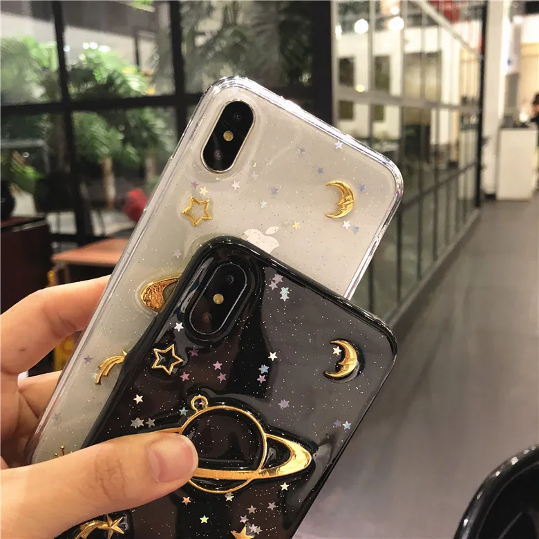 Блестящая Луна космическая планета Звездный чехол для телефона iphone X XR XS Max мягкий