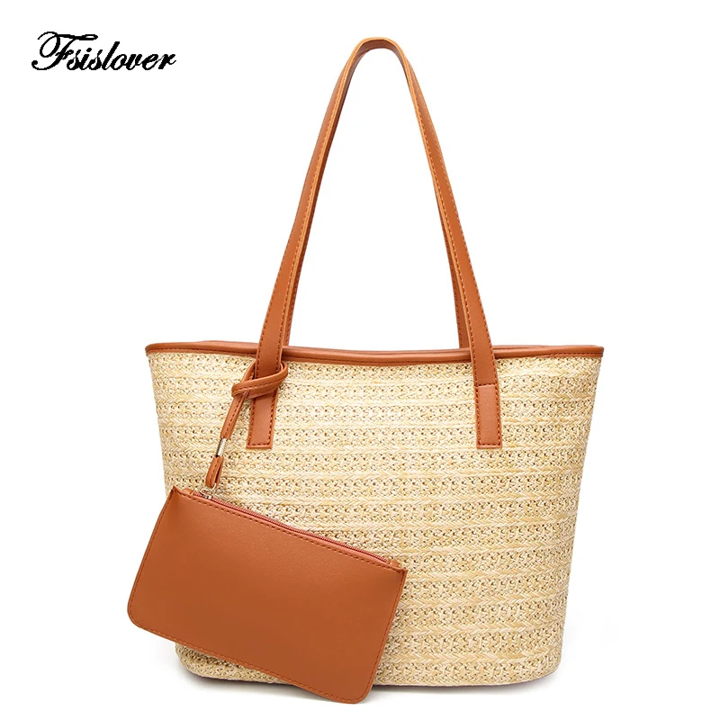 2 шт./компл. летние женские соломенные сумки богемные сумка на плечо ручная работа
