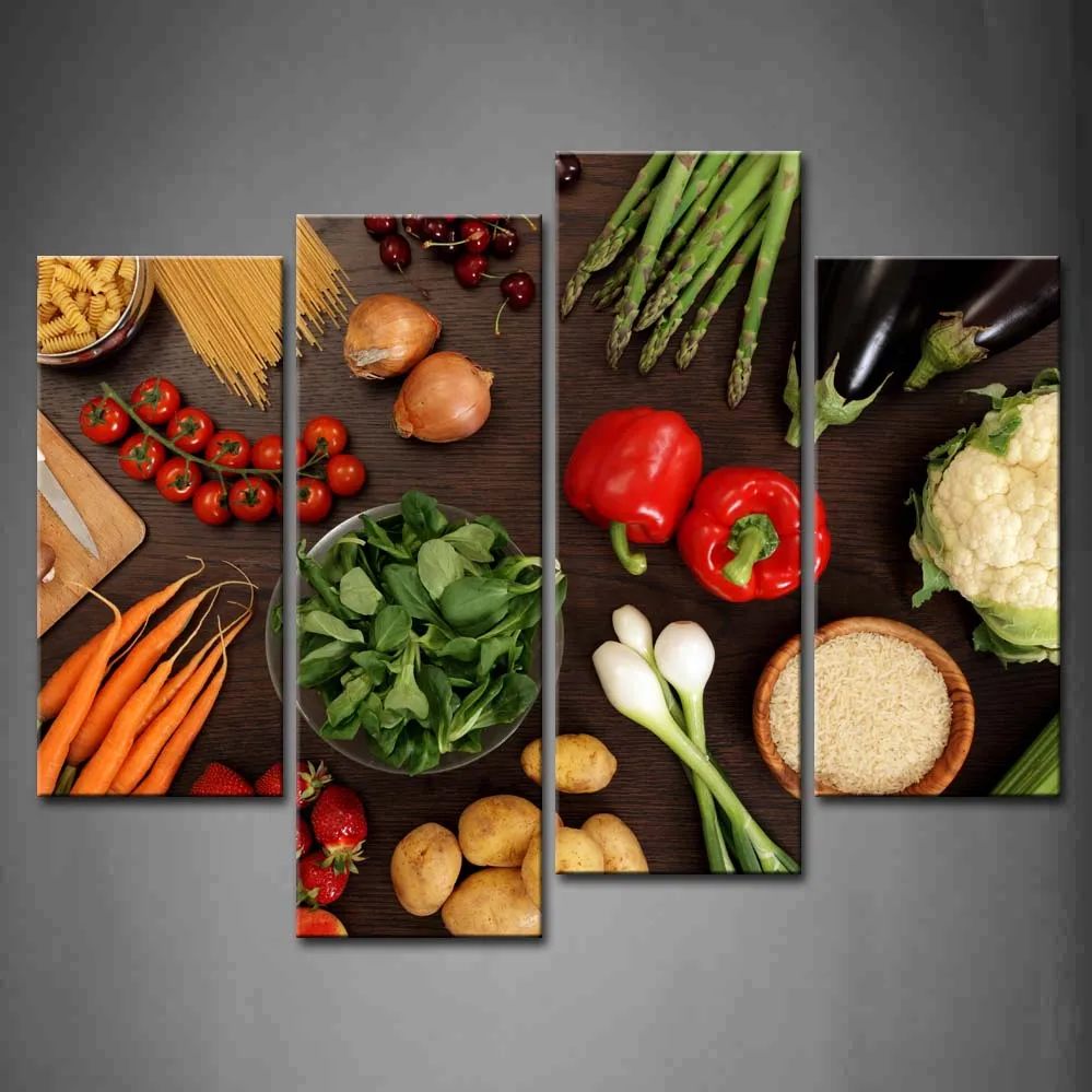 4 панели без рамки настенные художественные фотографии овощи фрукты здоровые