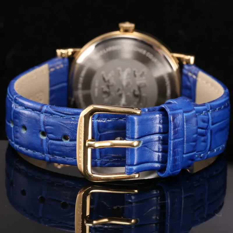 Модные женские синий часы Швейцарский кварц Водонепроницаемость