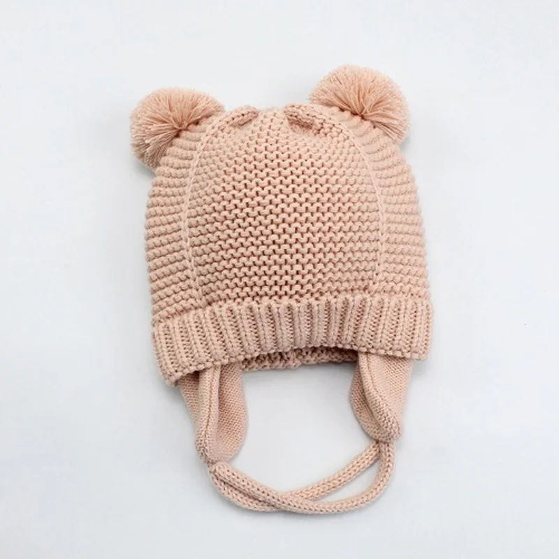 Autumn Winter Baby Hats Warm Soft Cap Thickened Earmuffs Knit Cute Ball Hat For Girls Boys Photography Props | Детская одежда и