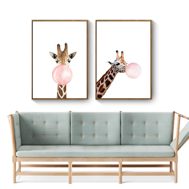 Картина на холсте HAOCHU с изображением животных розовых воздушных шаров жирафа